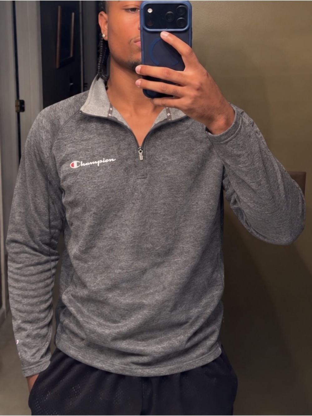 Champion Men's Heather Gray Quarter-Zip Pullover Logo Athletic Sweatshirt XL